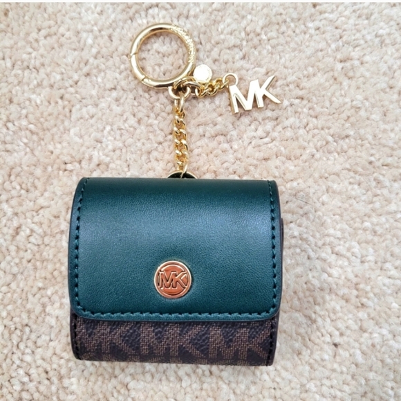 MK MICHAEL KORS Logo Clip Case For Apple AirPods Dark Green Brown - Picture 1 of 8